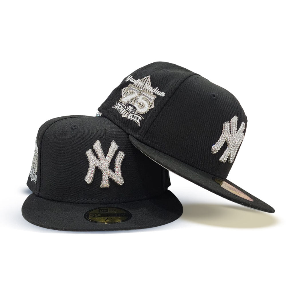 Swarovski Crystal Black New York Yankees 75th Anniversary Side Patch Gray Bottom New Era 59Fifty Fitted