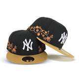 Black New York Yankees Floral Tan Visor Gray Bottom New Era 59Fifty Fitted