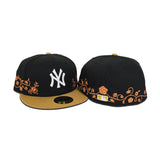 Black New York Yankees Floral Tan Visor Gray Bottom New Era 59Fifty Fitted