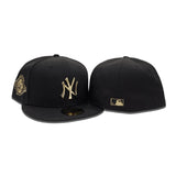 Black New York Yankees Gold Metal Badge Gray Bottom 100th Anniversary Side Patch New Era 59Fifty Fitted