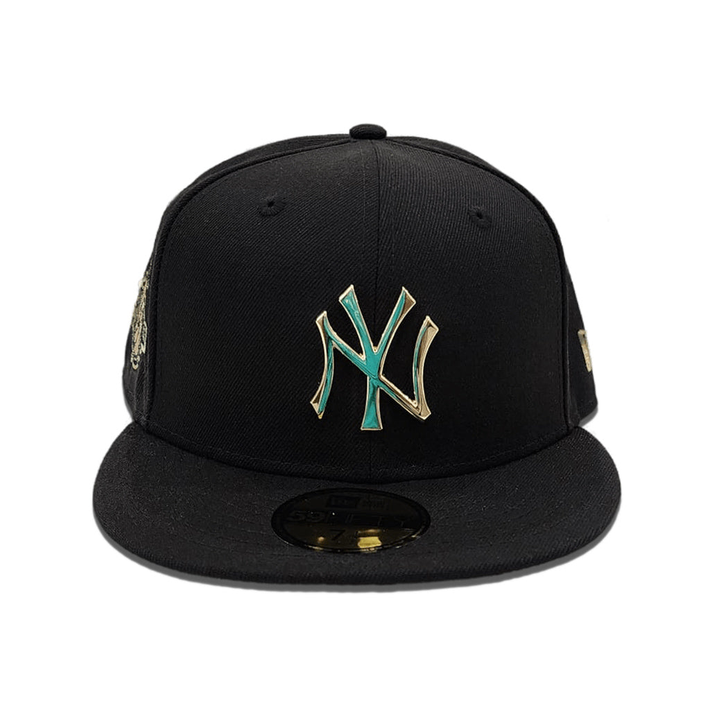 Black New York Yankees Gold Metal Badge Gray Bottom 100th Anniversary Side Patch New Era 59FIFTY Fitted 71/2