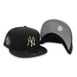 Black New York Yankees Gold Metal Badge Gray Bottom 100th Anniversary Side Patch New Era 9Fifty Snapback