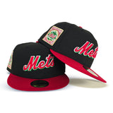 Black New York Mets Red Visor Green Bottom 25th Anniversary Side Patch New Era 59Fifty Fitted