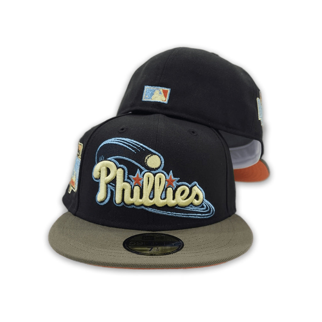 Black Philadelphia Phillies Olive Green Visor Rust Bottom 1996 All Star Game Side Patch New Era 59Fifty Fitted