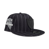 Black Pinstripe Las Vegas Raiders Gray Visor 2020 Inaugural Season New Era Black Metal Badge 9Fifty Snapback