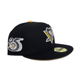 Black Pittsburgh Penguins Yellow Bottom 25th Anniversary Side Patch New Era 59Fifty Fitted