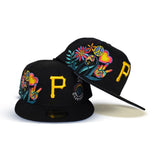 Black Pittsburgh Pirates 5X World Series Champions Groovy Patch Blue Bottom 59FIFTY Fitted