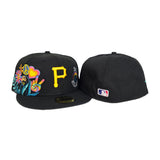 Black Pittsburgh Pirates 5X World Series Champions Groovy Patch Blue Bottom 59FIFTY Fitted