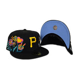 Black Pittsburgh Pirates 5X World Series Champions Groovy Patch Blue Bottom 59FIFTY Fitted