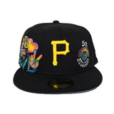 Black Pittsburgh Pirates 5X World Series Champions Groovy Patch Blue Bottom 59FIFTY Fitted