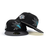 Black San Jose Sharks Dark Gray Visor Gray Bottom 20th Anniversary Side Patch New Era 59Fifty Fitted