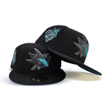 Black San Jose Sharks Teal Bottom 25th Anniversary Side Patch New Era 59Fifty Fitted