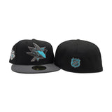 Black San Jose Sharks Dark Gray Visor Gray Bottom 20th Anniversary Side Patch New Era 59Fifty Fitted