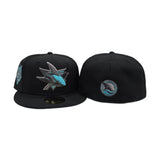 Black San Jose Sharks Teal Bottom 25th Anniversary Side Patch New Era 59Fifty Fitted