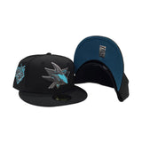 Black San Jose Sharks Teal Bottom 25th Anniversary Side Patch New Era 59Fifty Fitted