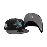 Black San Jose Sharks Dark Gray Visor Gray Bottom 20th Anniversary Side Patch New Era 59Fifty Fitted