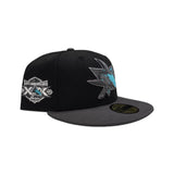 Black San Jose Sharks Dark Gray Visor Gray Bottom 20th Anniversary Side Patch New Era 59Fifty Fitted