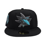 Black San Jose Sharks Teal Bottom 25th Anniversary Side Patch New Era 59Fifty Fitted