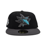 Black San Jose Sharks Dark Gray Visor Gray Bottom 20th Anniversary Side Patch New Era 59Fifty Fitted