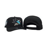 Black San Jose Sharks Gray Bottom 25th Anniversary Side Patch New Era Curved Brim A-Frame 9Forty Snapback