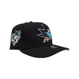 Black San Jose Sharks Gray Bottom 25th Anniversary Side Patch New Era Curved Brim A-Frame 9Forty Snapback