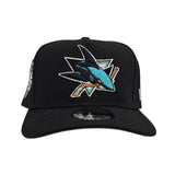 Black San Jose Sharks Gray Bottom 25th Anniversary Side Patch New Era Curved Brim A-Frame 9Forty Snapback