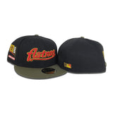 Black Script Houston Astros Olive Green Visor Gray Bottom 2000 Inaugural Season Side Patch New Era 59Fifty Fitted