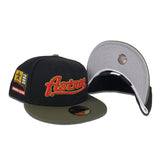 Black Script Houston Astros Olive Green Visor Gray Bottom 2000 Inaugural Season Side Patch New Era 59Fifty Fitted