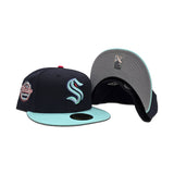 Navy Blue Seattle Kraken Mint Green Visor Gray Bottom Winter Classic Side Patch New Era 59Fifty Fitted