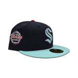 Navy Blue Seattle Kraken Mint Green Visor Gray Bottom Winter Classic Side Patch New Era 59Fifty Fitted