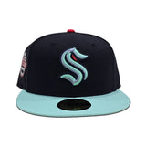 Navy Blue Seattle Kraken Mint Green Visor Gray Bottom Winter Classic Side Patch New Era 59Fifty Fitted