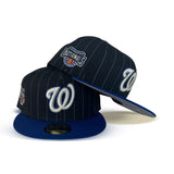 Navy Blue Pinstripe Washington Nationals Royal Blue Visor Gray Bottom Washington Nationals Side Patch New Era 59Fifty Fitted