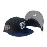 Navy Blue Pinstripe Washington Nationals Royal Blue Visor Gray Bottom Washington Nationals Side Patch New Era 59Fifty Fitted