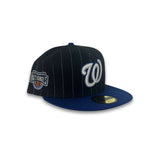 Navy Blue Pinstripe Washington Nationals Royal Blue Visor Gray Bottom Washington Nationals Side Patch New Era 59Fifty Fitted