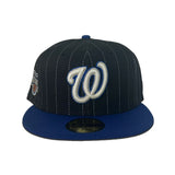 Navy Blue Pinstripe Washington Nationals Royal Blue Visor Gray Bottom Washington Nationals Side Patch New Era 59Fifty Fitted