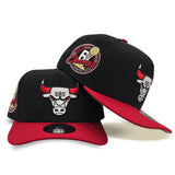 Black Chicago Bulls Curved Red Brim Gray Bottom 6X Champs Side Patch New Era 9Fifty A-Frame Snapback