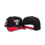 Black Chicago Bulls Curved Red Brim Gray Bottom 6X Champs Side Patch New Era 9Fifty A-Frame Snapback