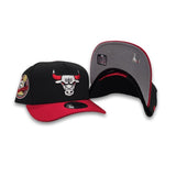 Black Chicago Bulls Curved Red Brim Gray Bottom 6X Champs Side Patch New Era 9Fifty A-Frame Snapback