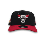 Black Chicago Bulls Curved Red Brim Gray Bottom 6X Champs Side Patch New Era 9Fifty A-Frame Snapback