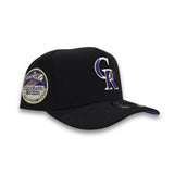 Black Colorado Rockies Curved Brim Purple Bottom 10 Years Anniversary Side Patch New Era 9Fifty A-Frame Snapback