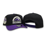 Black Colorado Rockies Curved Purple Brim Gray Bottom 10 Years Anniversary Side Patch New Era 9Fifty A-Frame Snapback