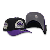 Black Colorado Rockies Curved Purple Brim Gray Bottom 10 Years Anniversary Side Patch New Era 9Fifty A-Frame Snapback