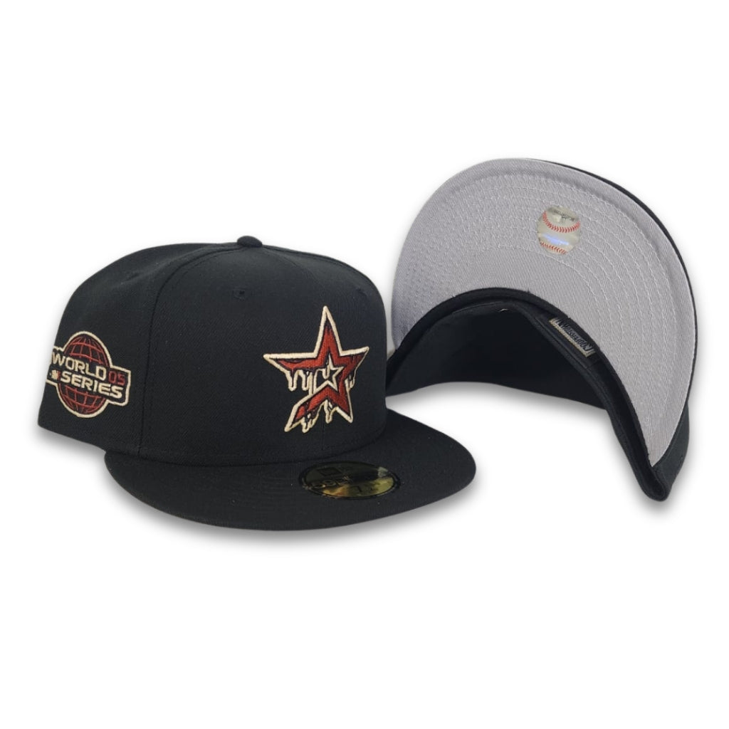 Black Houston Astros Drip Logo Gray Bottom 2005 World Series Side Patch New Era 59Fifty Fitted