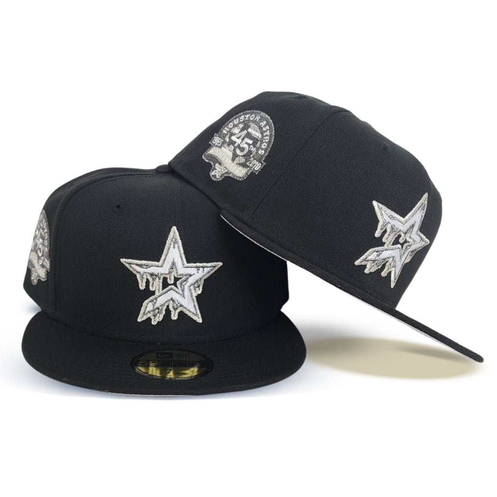 Black Houston Astros Drip Logo Gray Bottom 45th Anniversary Side Patch New Era 59Fifty Fitted
