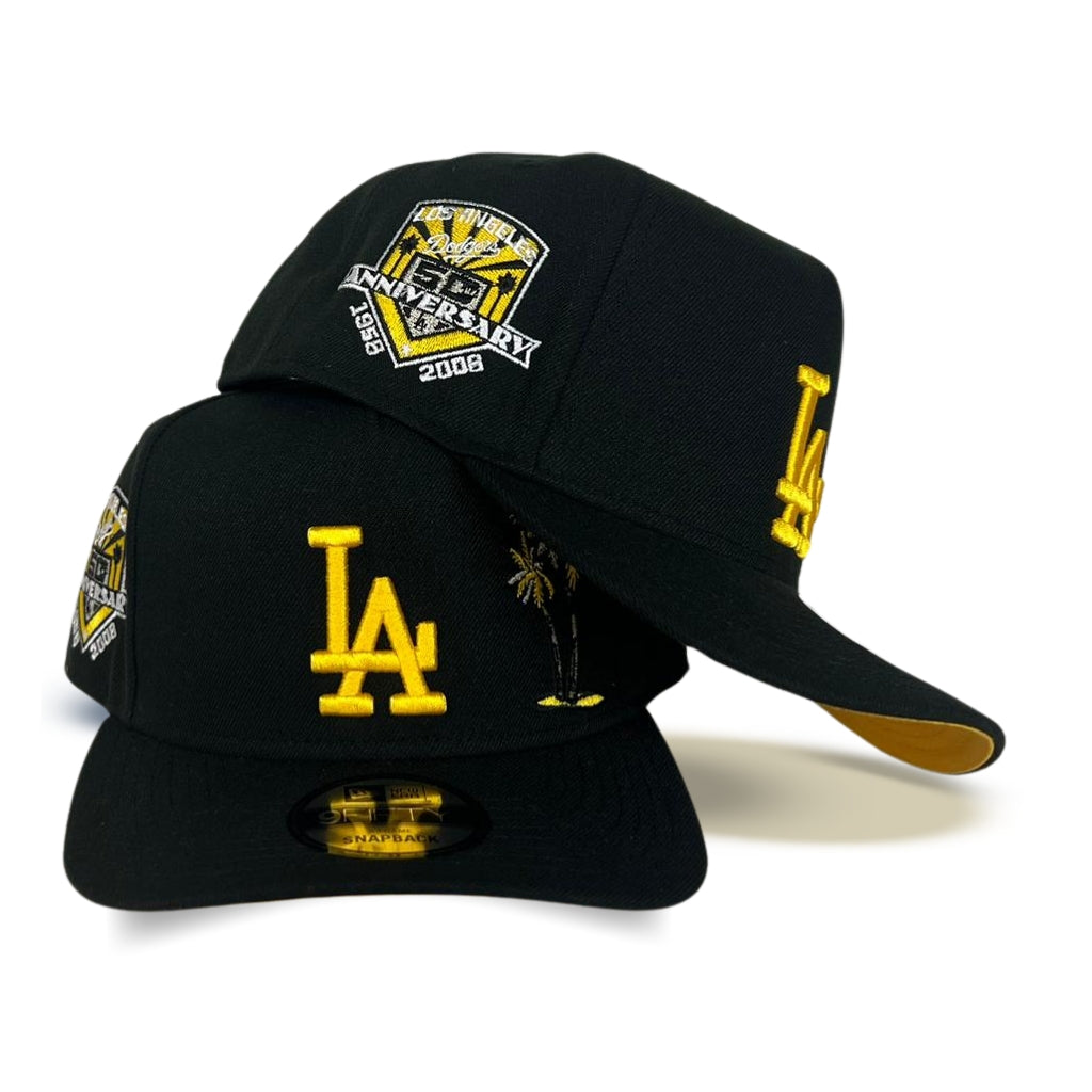 Black Los Angeles Dodgers Curved Brim Palm Tree Yellow Bottom 50th