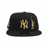 Black New York Yankees Gold Statue of Liberty Gray Bottom 2000 World Series Champions Side Patch New Era 9Fifty Snapback