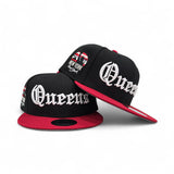 Black Old English Queens Red Visor Gray Bottom Statue of Liberty New York NY Patch New Era 9FIFTY Snapback Hat