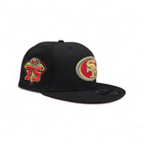 Black San Francisco 49ers Red Bottom 75th Anniversary Side Patch New Era 9Fifty Snapback