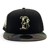 Black Boston Red Sox Woodland Camo Visor Gray Bottom 1999 All Star Game Side Patch New Era 59Fifty Fitted