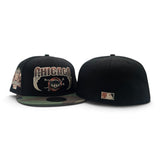 Black Chicago Cubs Lightning Logo Woodland Camo Visor Gray Bottom 1990 All Star Game Side Patch New Era Fitted (Copy)